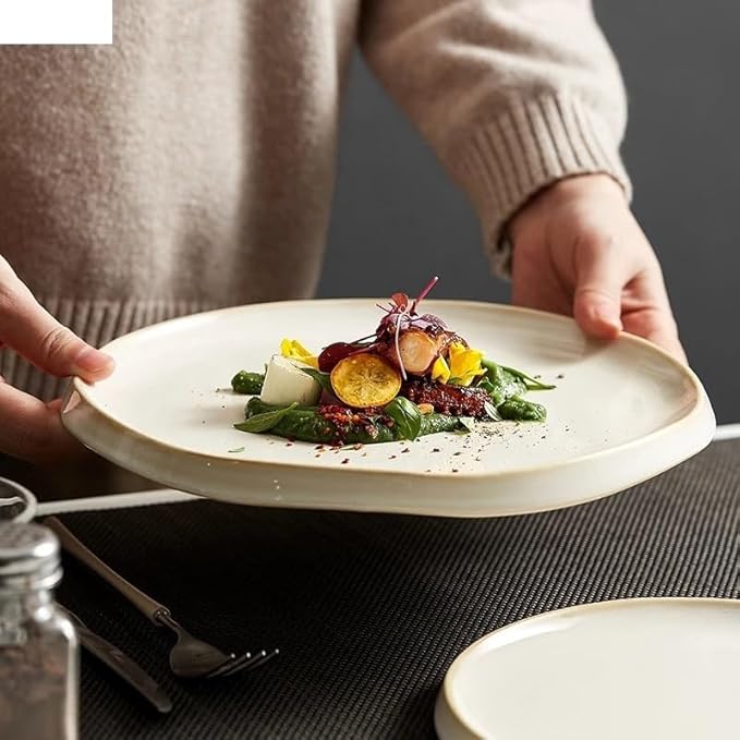 Dessert Plates Simple Ceramic Dinner Plates Round Pasta Steak Plate Restaurant Solid Color Creative Tableware Snack Dessert Tray Cooking Dishes Dinner Plate Dinner Tableware(8 inch)