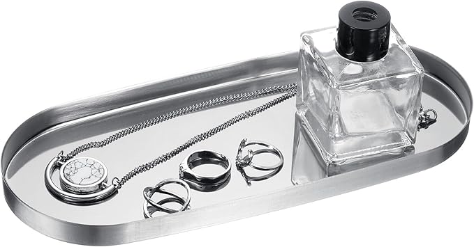 uxcell Rectangle Serving Trays, 4 x 9inch Metal Serving Platter Board Bathroom Tray for Coffee Party Home Decor Cheese Dish Cake Dessert, Silver