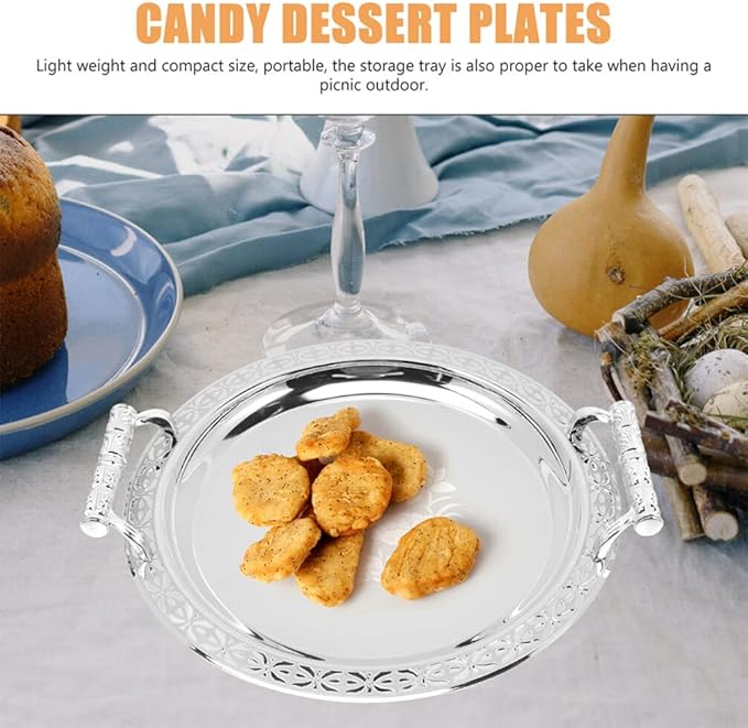 Zerodeko European Style Round Pattern Serving Tray 13.18 Inch Fruit Plate Snack Holder for Home Kitchen Dining Entertaining