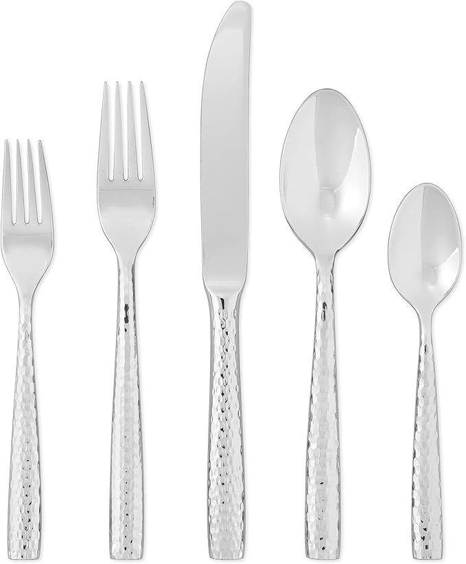 UPware 45-Piece 18/8 Stainless Steel Flatware Set, Service for 8, Include Knives/Forks/Spoons/Teaspoons/Salad Forks/Serving Fork and Spoon, Mirror Polished, Dishwasher Safe (Martello)