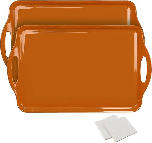 Extra Large Fall Serving Tray with Handles, 19''x11.6'' Melamine Platters, Rectangular Trays for Serving Food, Turkey, Cookie, Cupcakes, Desserts, Dishwasher Safe, BPA-Free, Set of 2