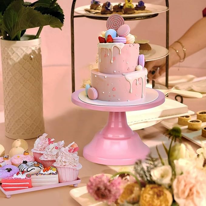 3 Pcs Metal Cake Stand Set 8/10/12 inch Dessert Table Display Perfect for Baby Shower Wedding Birthday(Pink)