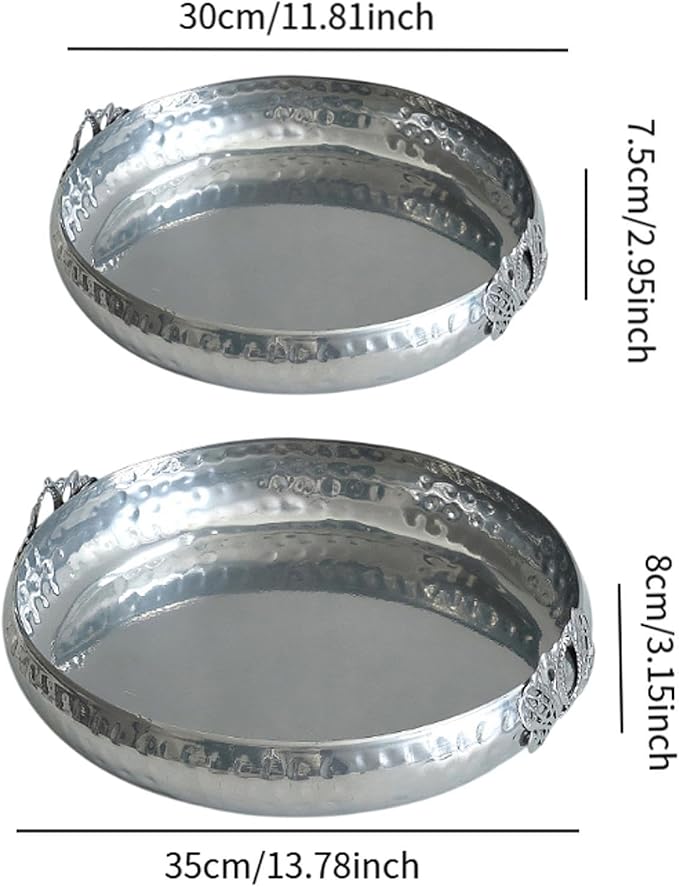 Metal Tray for Serving Fruits and Snacks with Organizer for Desserts, Silver