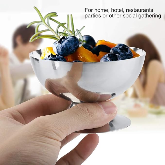 Hapivida Ice Cream Cup, 4Pcs Stainless Steel Serving Dessert Bowls Cups Sauce Bowls Mini Round Footed Yogurt Snack Candy Cups for Salad Fruit Pudding Christmas