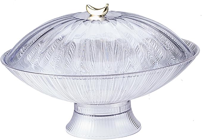 Serving Tray Footed Cake Plate Organizer Decorative Holder W/Lid Nuts Dessert Storage Tray Fruit Plate for Household Tabletop, Silver/284 (Color : Transparent)