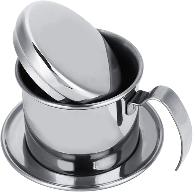 Vietnamese Coffee Drip Filter - Stainless Steel Maker Pot, Single Serving Cup, Manual Infuser Filter Dripper for Coffee Lovers (Silver)