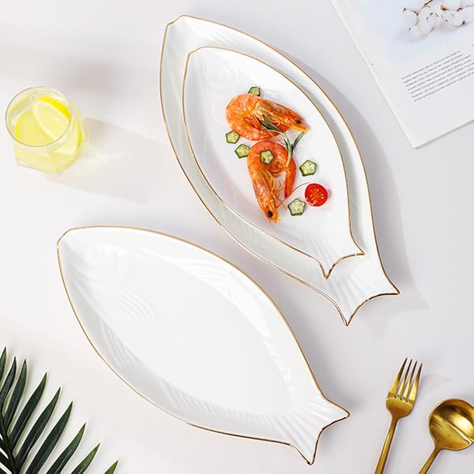 Fish Shaped Ceramic Plate Decorative Serving Tray for Appetizers Desserts Cheese