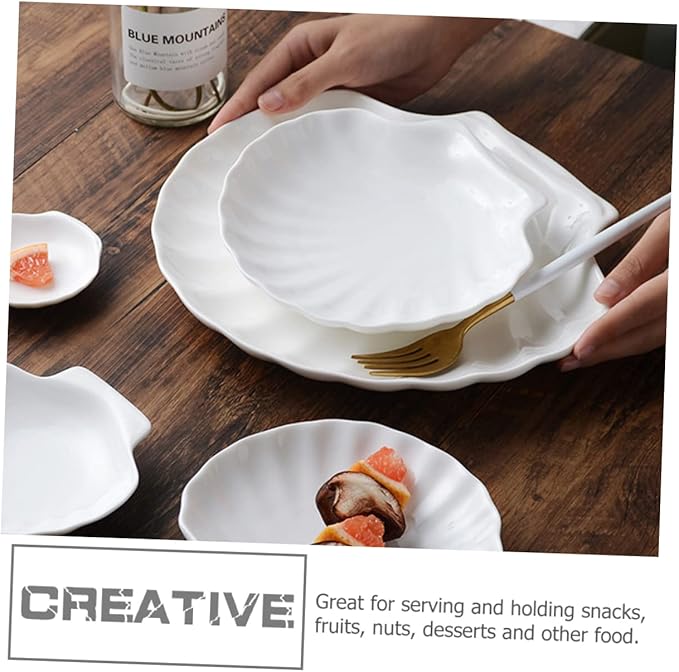 GLEAVI 4-Piece Shell-Shaped Ceramic Plates Set Multipurpose Food Serving Dishes for Breakfast Appetizers and Desserts Elegant Kitchen Supplies