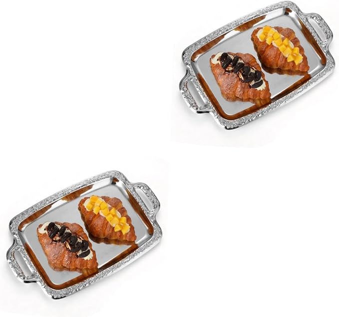 Garneck 2pcs Metal Serving Tray Storage Plate Tableware Tray for Kitchen Living Room Food Storage 15. 35x9. 05 Inch Silver
