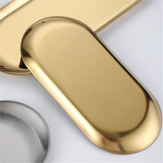 Serving Tray 4pcs Stainless Steel Cosmetic Storage Tray False Nails Dish Tools Storage Tray Serving Plate Docoration Serving Tray (SilverM)