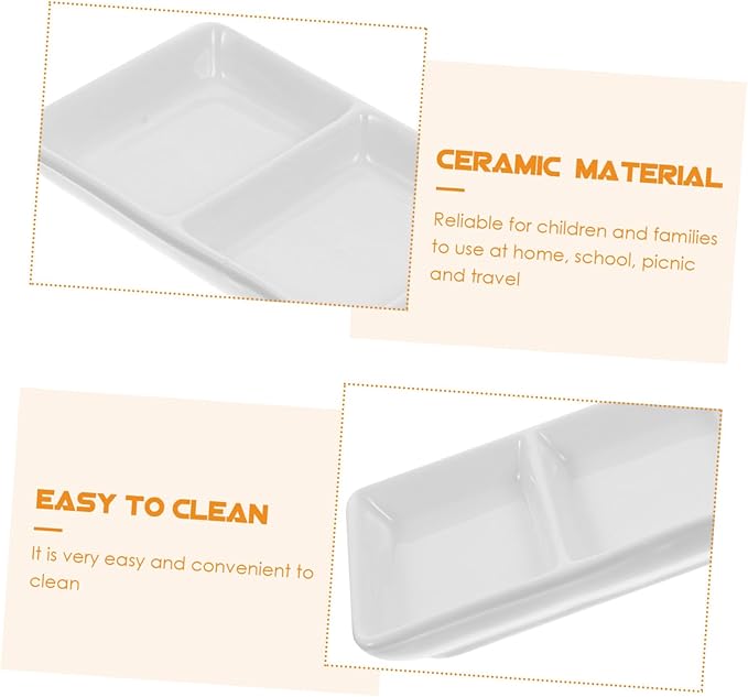 Cabilock 2pcs Rectangular Ceramic Sauce Dishes Divided Plates for Appetizers Fruits and Snacks Versatile Snack and Seasoning Bowls for Home Parties and Restaurants