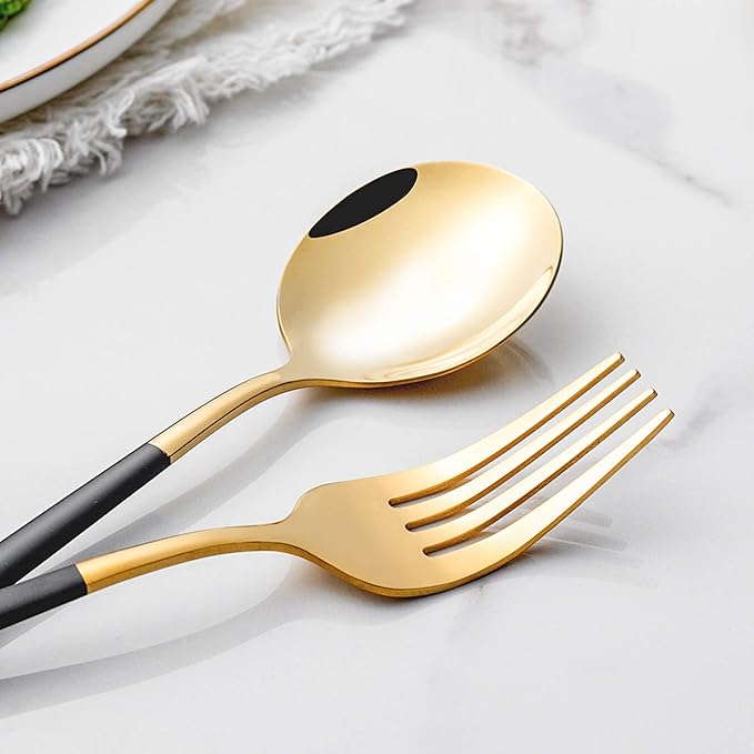 20 Piece Black Gold Silverware Set,Stainless Steel Flatware Cutlery Set Service for 4 Including Forks Spoons Knives,Utensil Set,Tableware for Home and Restaurant, Dishwasher Safe
