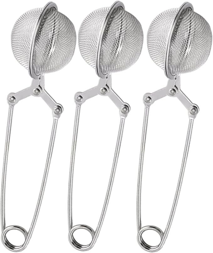 3-Pack Tea Ball Infusers, Premium Stainless Steel Fine Mesh Strainer with Long Handle for Loose Leaf Tea, Spices & Seasonings