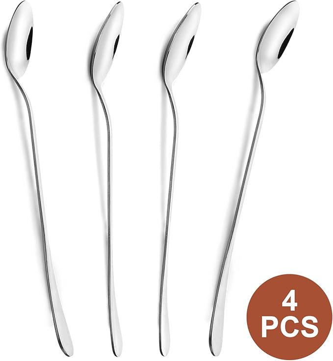 Stainless Steel Coffee and Dessert Spoons - Long Handle Teaspoon (4 Pcs, 7.6 Inches)
