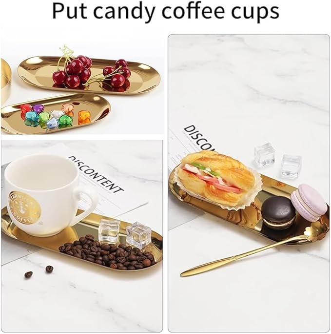 6 PCS 12" Long Stainless Steel Serving Tray Set Small Metal Trays Decorative Gold Platters for Serving Food Party Plate Oval Storage Trays Thickened Serving Dishes for Entertaining Sushi Snack