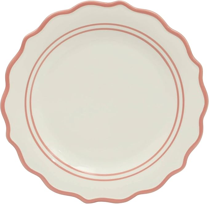 12-Piece Ceramic Dinnerware Set – 4 Dinner Plates, 4 Salad Plates, 4 Bowls, Purple and White Modern Tableware, Dishwasher & Microwave Safe (Coral)