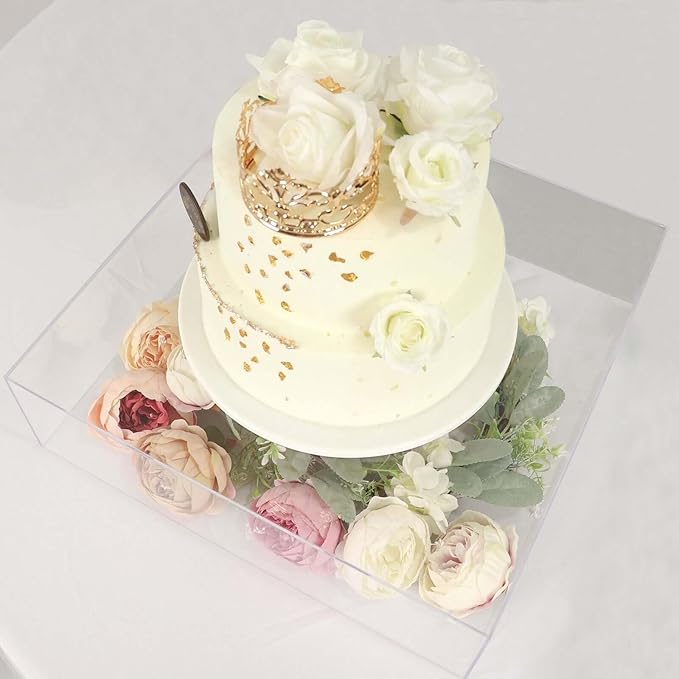 Efavormart 18"X18" | Clear Acrylic Cake Box Stand, Mirror Finish Display Box Pedestal Riser with Hollow Bottom