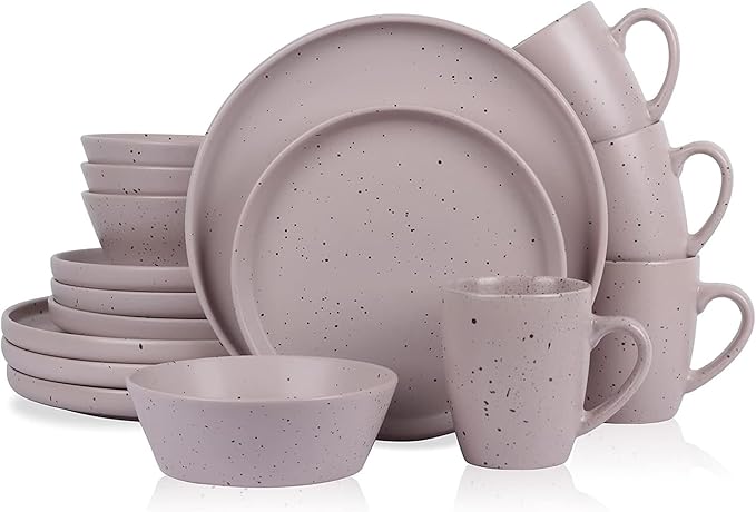 Stone Lain Jade Stoneware 16 Piece Dinnerware Set, Home Kitchen Dish Set with Dinner Plates, Salad Plates, Bowls, & Mugs - Service for 4, Taupe