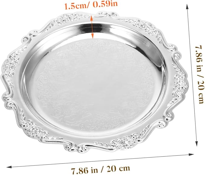 Decorative Iron Serving Tray Silver Round Platter for Food Snacks Jewelry Storage Plate for Home Parties