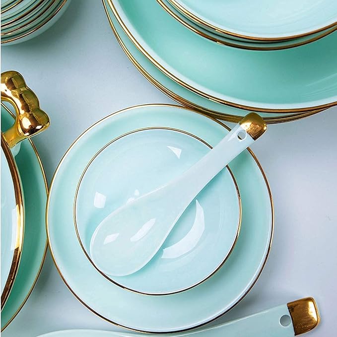 Dinnerware Sets Dish Set,19-Piecess,Bone China Porcelain Tableware Set with Plates Bowls and Dish,Ceramic Dinner Set for Home Kitchen (A 37pieces)