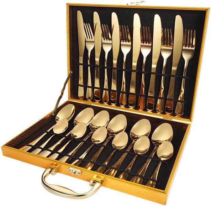 Stainless Steel Flatware Serving Set,Home Kitchen Eating Tableware Set,Dishwasher Safe,for Home Kitchen Restaurant Hote 24-Piece Tableware Set Wooden Box Stainless Steel Cutlery Knife Fork Spoon Gift