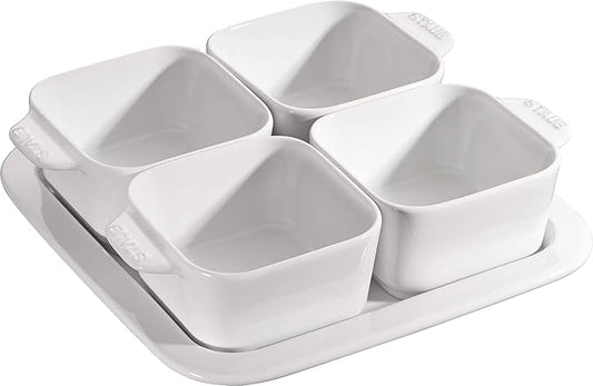 Staub 40511-586 Appetizer Set, White, Ceramic, Small Plate Set, 7.4 x 7.4 inches (18.7 x 18.7 cm), Appetizer Set