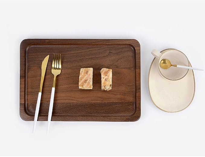 Winterworm Rustic Walnut Wooden Tray Solid Wood Serving Tray Square Rectangle Platter Tea Tray Coffee Table Tray (Rectangle Large (13x9x0.8inch))