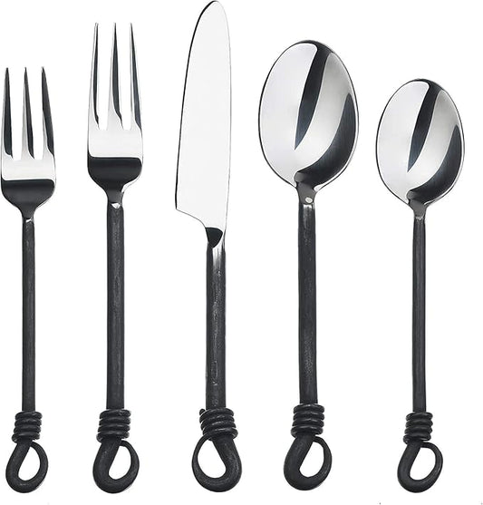 Nautical-Mart Stainless Steel Flatware Set - 5 Piece Twist and Shout Cutlery, Dishwasher Safe, Portable for Camping, Elegant Designer's Cutlery, Gift for Home & Corporate Use
