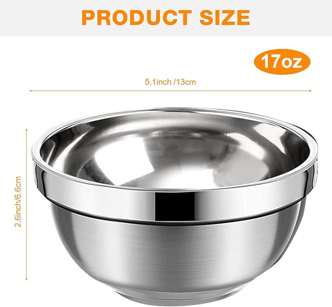 Eccliy 20 Pack Stainless Steel Bowls Set, 17 oz Double Walled Insulated Metal Bowl Bulk for Rice Soup Ice Cream Snacks Salad Cereal Sauces Serving, Easy to Clean, Stackable, 5.1 x 2.6 Inch