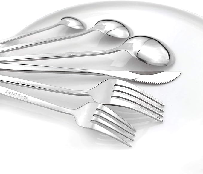 Silver 36-Pieces Silverware Flatware Mirror Polished Dinnerware, 18/0 Stainless Steel Cutlery Set For Home Kitchen Party Hotel Restaurant Wedding Service for 6