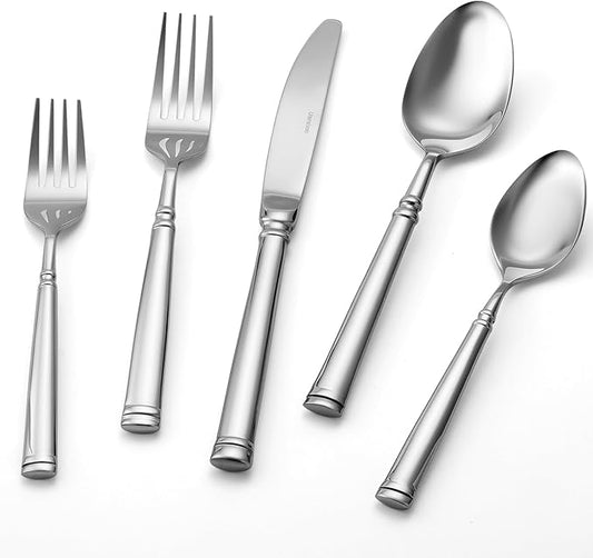 40-Piece Silverware Set for 8，Serenity Flatware Set 18/10 Stainless Steel，Fine Cutlery Set with Forks, Knives, Spoons，Durable and Elegant Design Tableware，Dishwasher Safe