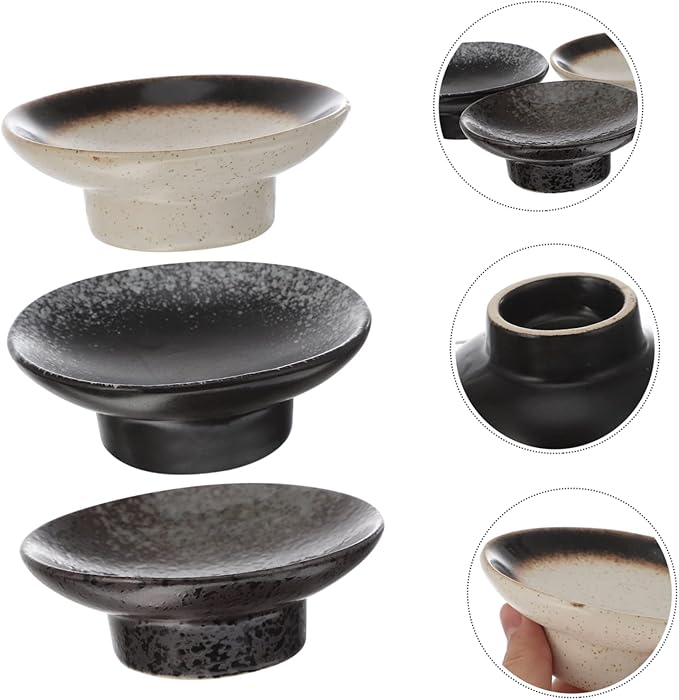 Happyyami 3-Piece Japanese Ceramic Snack Plate Set Condiment Storage Dish for Dipping Sauces Decorative Sauce Dish for Home for Sushi and Appetizers