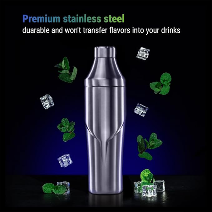 Lexenic 24oz Personalized Double Wall Cocktail Shaker - Monogramm Initials Martini Shaker-Insulated Keep Drinks Chilled -No Stuck Twist Lid,Built-in Strainer - Premium Stainless Steel Drink Shaker -B