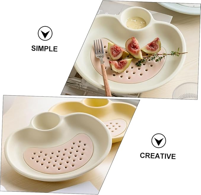 Dipping Plate Drain Tray Dumpling Serving Plate Ceramic Snack Dish Unique Design Dishwasher Safe