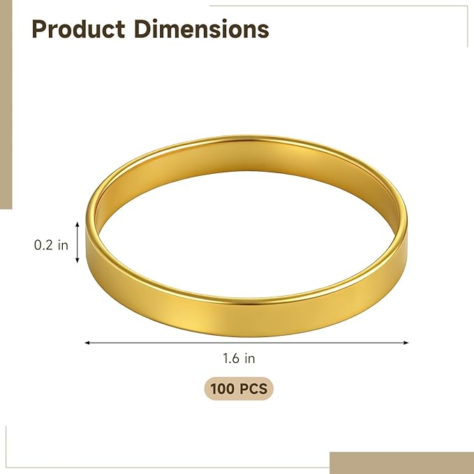 100 Pcs Gold Napkin Rings, 1.6 x 0.2 in Metal Napkin Holders for Table Settings, Modern Napkin Ring Buckles for Dinners, Weddings, Banquets, and Parties