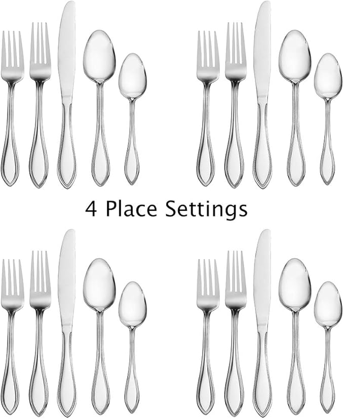 Pfaltzgraff American Bead 20-Piece Stainless Steel Flatware Set, Service for 4