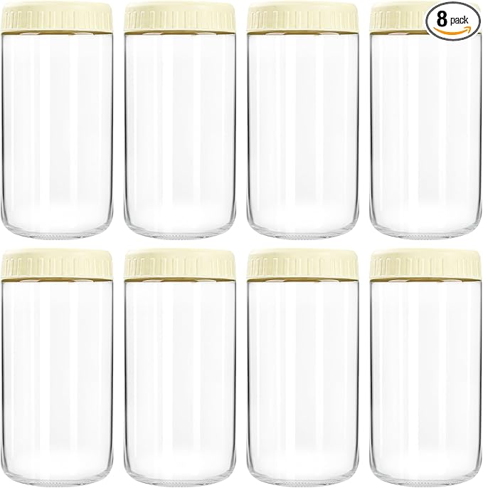 Overnight Oats Containers with Lids, 24oz Glass Jars with Lids 8 pcs, Milk White, Wide Mouth Mason jars for Salad, Yogurt, Snacks, Meal Prep