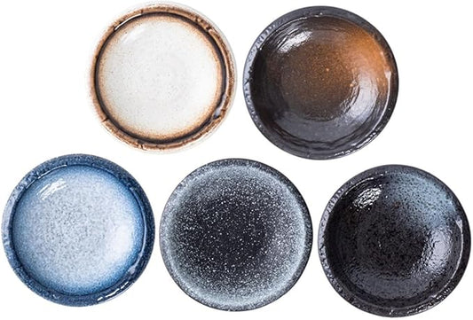 STOBAZA 5Pcs Assorted Color Ceramic Seasoning Plates Elegant Condiment Dishes for Sauces Mustard Vinegar Appetizers Food Grade Design for Home Restaurant Use