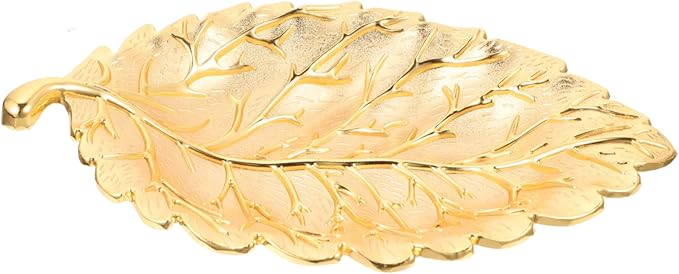 LIFKOME Leaf Shape Serving Tray for Snacks Fruits and Desserts Nordic Style Decorative Dish for Home Kitchen Bar and Party Use Medium Alloy Snack Plate Elegant Gold Finish