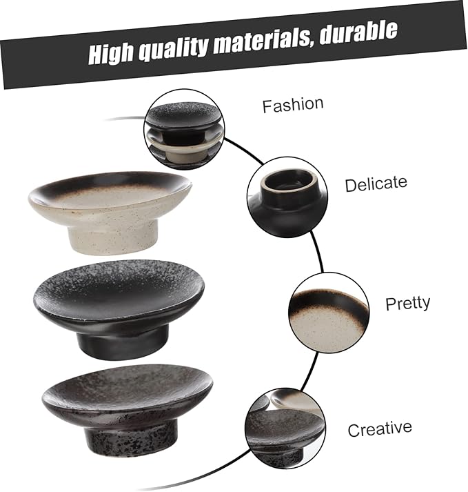Cabilock 3-Piece Japanese Ceramic Snack Plates Set Household Seasoning Dishes Microwave Safe Flavor Bowls for Appetizers and Dipping Sauce