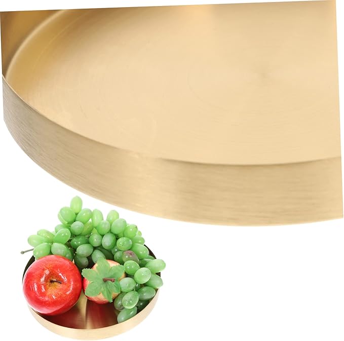 PartyKindom 8-Inch Gold Round Storage Tray, Metal Tiered Serving Plate for Jewelry Perfume and Makeup, Decorative Coffee Table Tray for Fruit and Dessert, Modern Home Decor Organizer