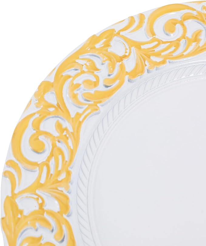 50 Pcs Antique Charger Plates Bulk Round Plastic Dinner Plate Embossed Rim Server Plate Decorative Chargers Floral Plates for Dinner Parties Wedding,13 Inch (silver-50pcs-4)
