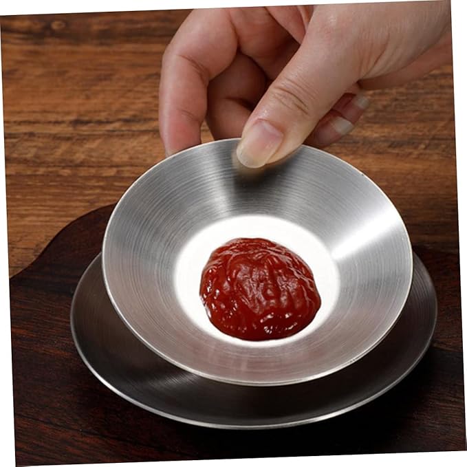 GLEAVI 304 Stainless Steel Round Sauce Dishes 2-Piece Set Korean Style Spice Plates for Appetizers Easy to Clean Washable Design for Dipping Sauces and Side Dishes