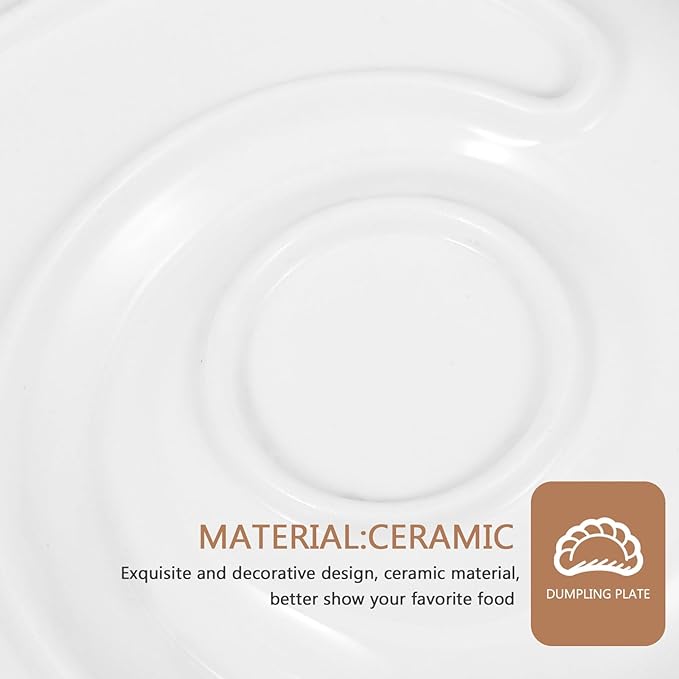 Divided Ceramic Dumpling Plate with Sauce Compartments 6.4-inch Cloud Spiral Design Appetizer Serving Tray for Home and Restaurant Use