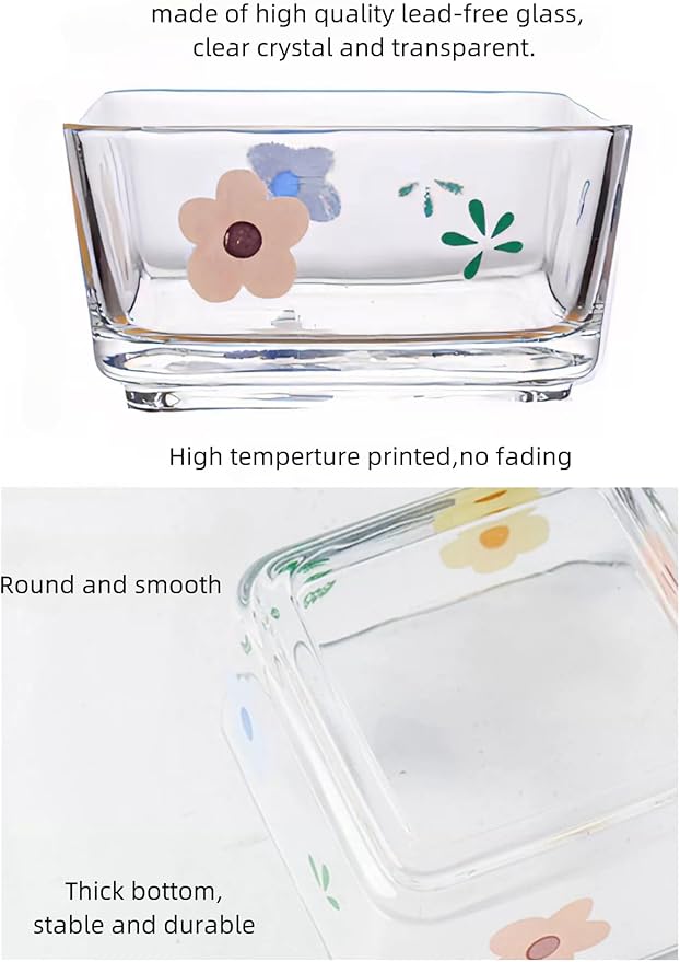 Ivymei 2 Pack Small Dessert Bowl Floral Candy Bowl Candy Dish,Mini Square Glass Bowl for Snack Yourt Icecream,Dipping,Side Dishes,Meal prep(pink)