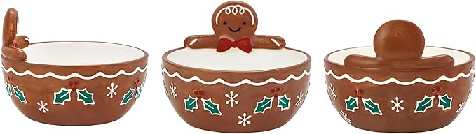 Bico Traditional Gingerbread Man Ceramic Candy Bowl, 17oz – Hand-Painted Holiday Treat Bowl, Christmas Decorative Dish for Candy, Jam, or Sauce – Microwave & Dishwasher Safe