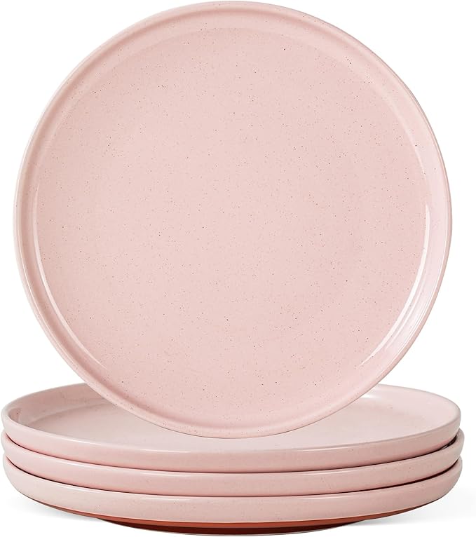 Salad&Dessert Plates,8 Inch Small Dinner Plates Sets for 4,Dishwasher & Microwave Safe,Porcelain Dinner Dishes for Cake, Fruits,Waffle, Pasta,Salad,Elegant Pink