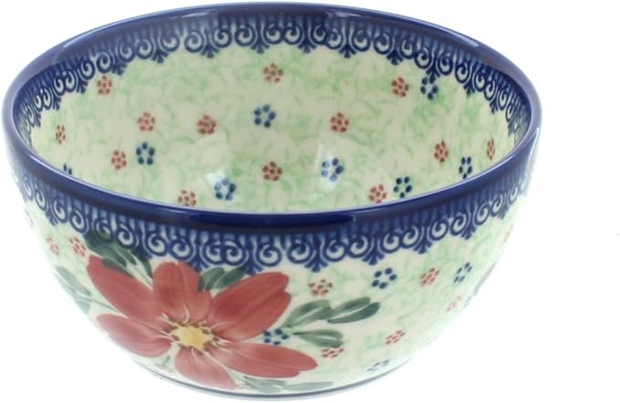 Blue Rose Polish Pottery - Green Poinsettia Dessert Bowl - 5" Diameter - Festive Christmas Design, Perfect for Ice Cream, Candy or Holiday Desserts