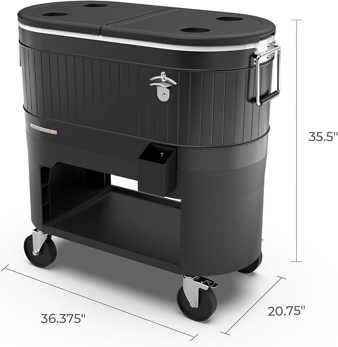 Permasteel Rolling Patio Cooler – Large Outdoor Ice Chest with Wheels, Beverage Cooler for Backyard, BBQ, Tailgate, Beach, Parties, Rustic Farmhouse Design