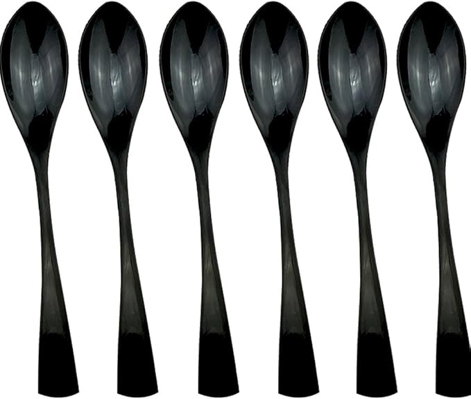 Mirror Polishing Black 18/10 Stainless Steel, Single Serving Flatware Silverware cutlery utensils Set,set of 6 Dinner Spoon